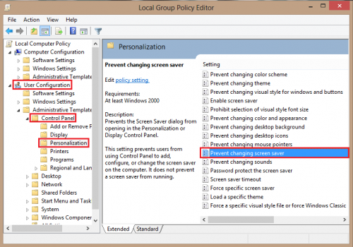 How to Using Group Policy to Prevent Screen Saver Changes in Windows 8